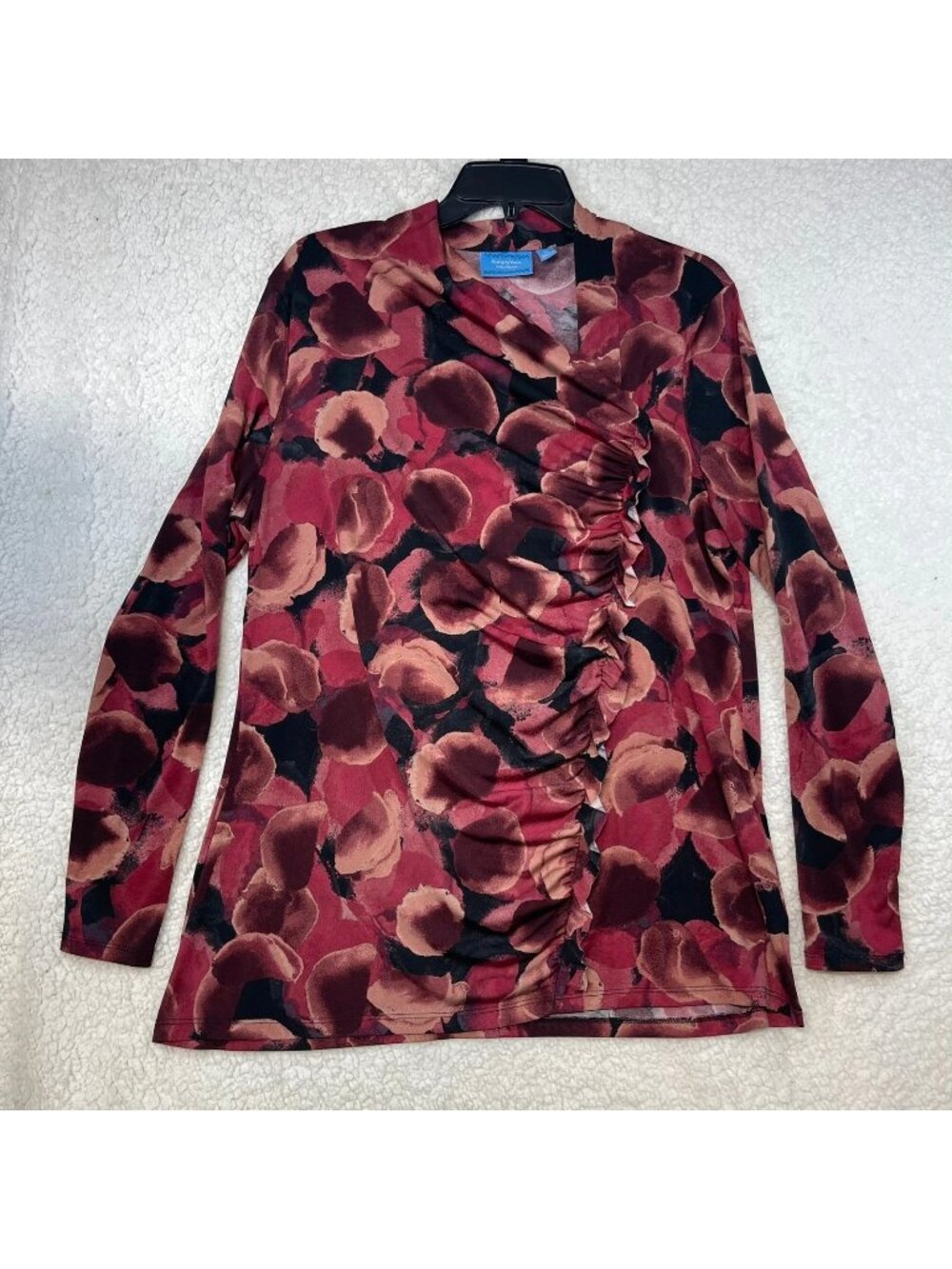 Simply Vera Vera Wang XL Floral Ruched Wrap Style Top Pink Burgundy